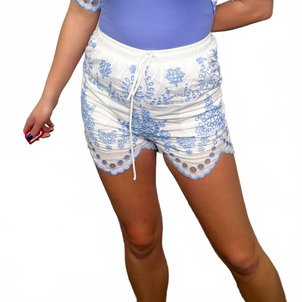 NEW MAIN STRIP ocean days high-rise cotton shorts in white